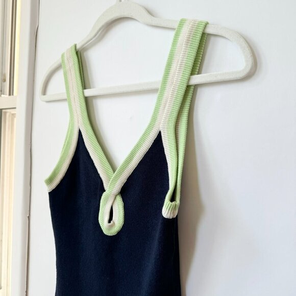 New Free People FP Beach Blair Sweater Knit Mini Dress White Navy Green XS - Picture 3 of 4